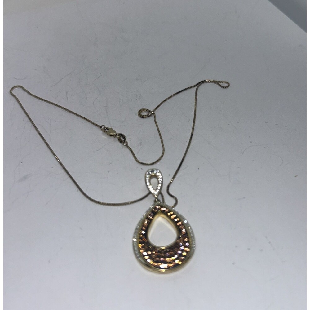 Vintage Sterling Silver 925 champagne cz necklace and pendant, overlay